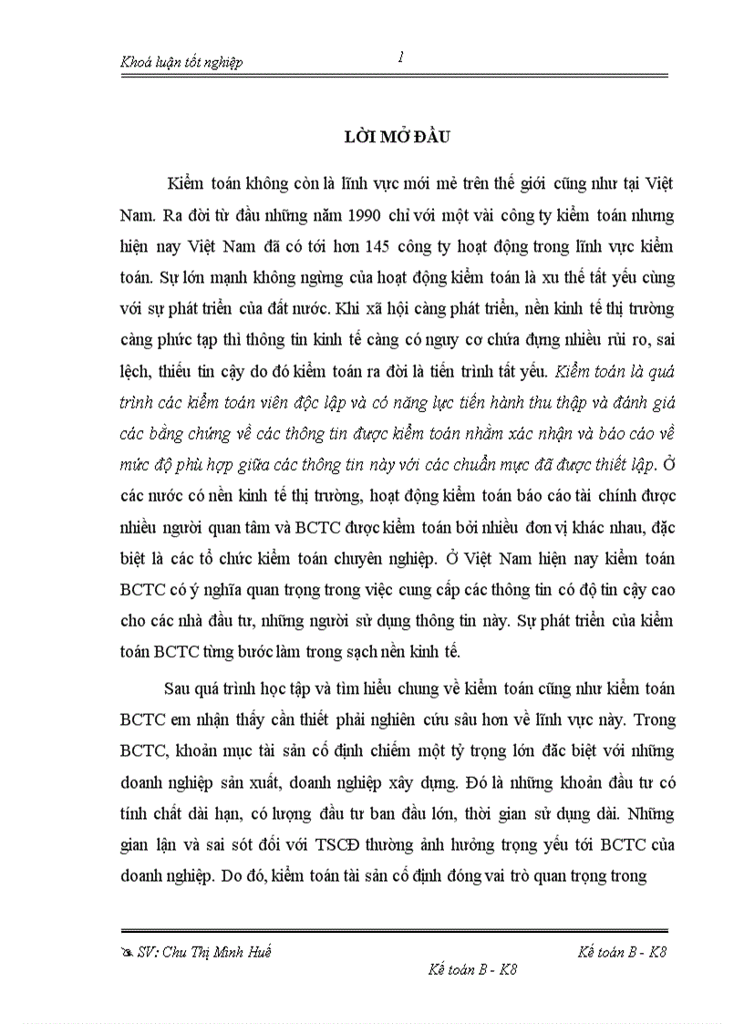 Hoàn thiện kiểm toán khoản mục TSCĐ trong quy trình kiểm toán báo cáo tài chính tại chi nhánh công ty kiểm toán và dịch vụ tin học TP Hồ Chí Minh (AISC)