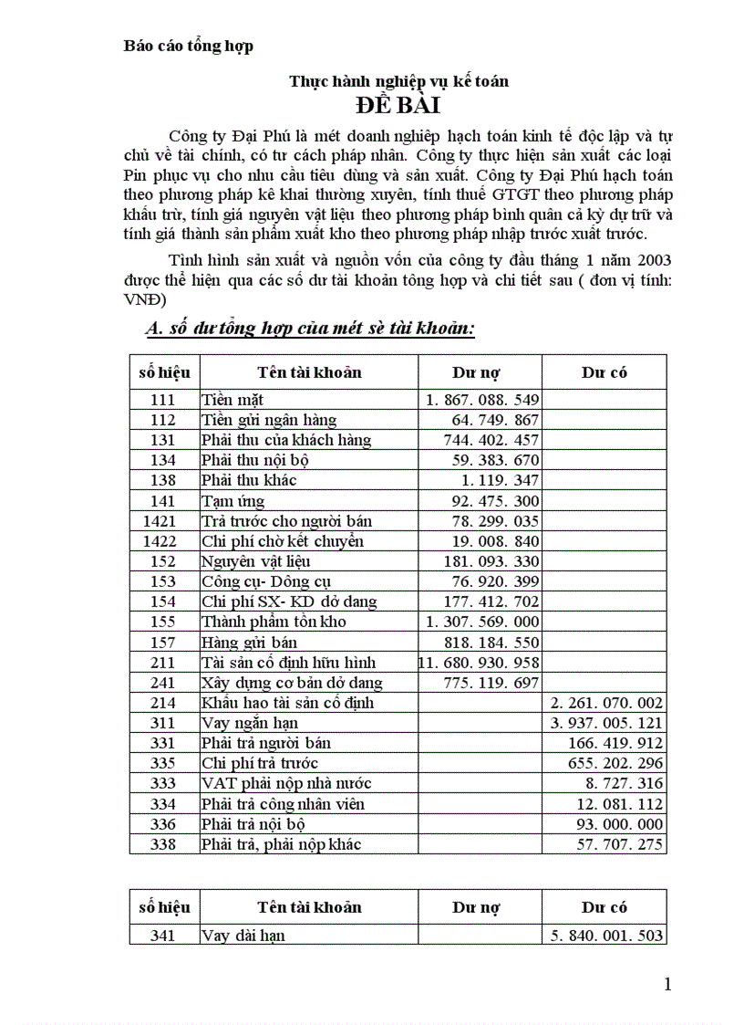 Báo cáo tổng hợp về Công ty Đại Phú