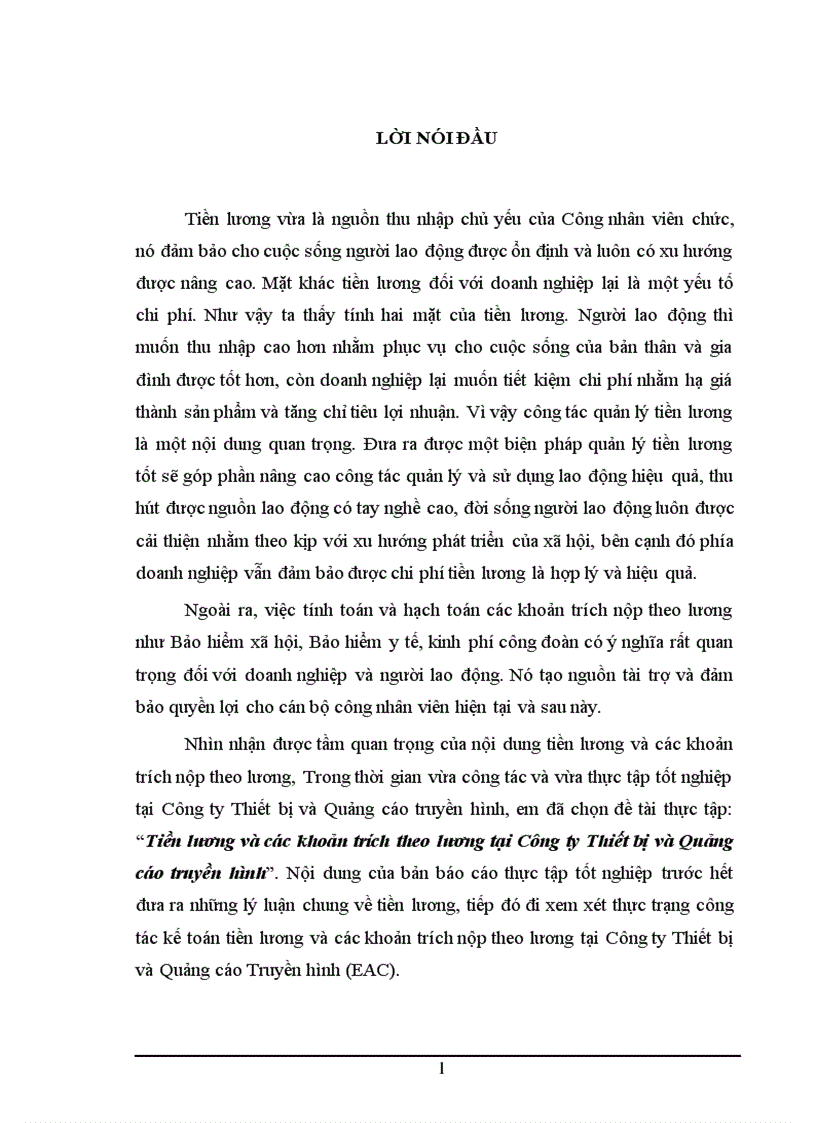 Thực trạng công tác kế toán tiền lương tại Công ty Thiết bị và Quảng cáo truyền hình 1