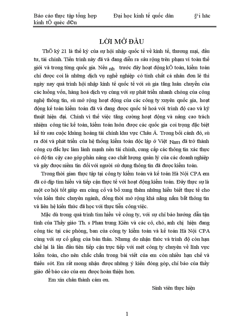 Báo cáo thực tập tổng hợp tại Công ty kiểm toán và kế toán Hà Nội CPA