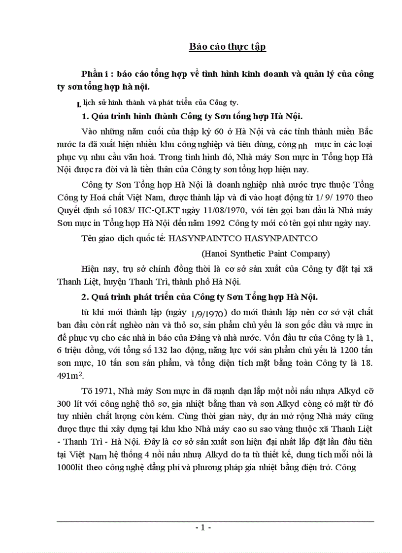 Báo cáo thực tập tại Công ty Sơn Tổng hợp Hà Nội 1
