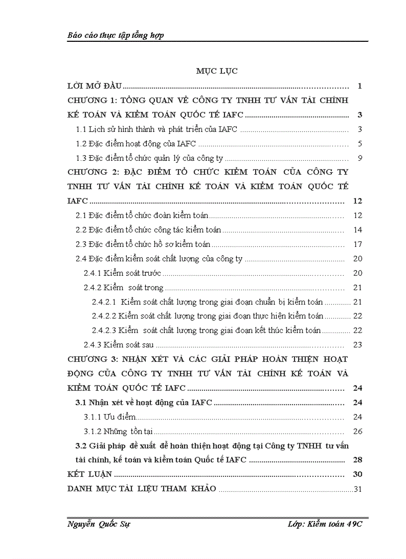 Đặc điểm tổ chức kiểm toán của công ty tnhh tư vấn tài chính kế toán và kiểm toán quốc tế iafc