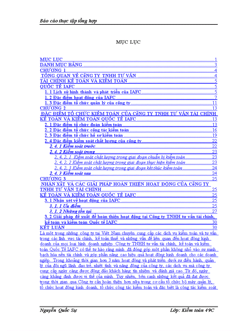 Báo cáo thực tập tại Công ty TNHH tư vấn tài chính kế toán và kiểm toán Quốc tế IAFC