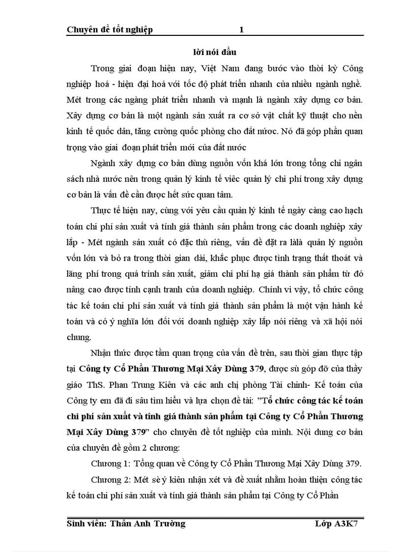 Tổ chức công tác kế toán chi phí sản xuất và tính giá thành sản phẩm tại Công ty Cổ Phần Thương Mại Xây Dựng 379 1
