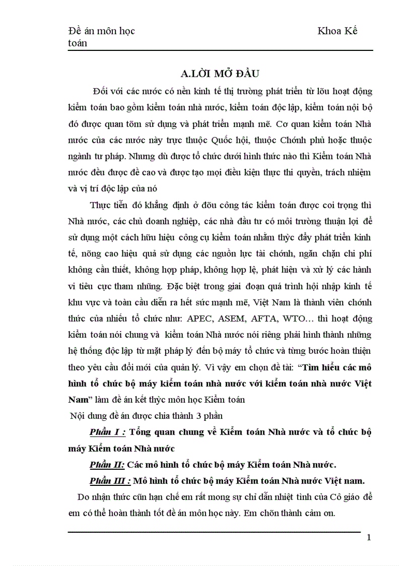 Tìm hiểu các mô hình tổ chức bộ máy kiểm toán nhà nước với kiểm toán nhà nước Việt Nam 1