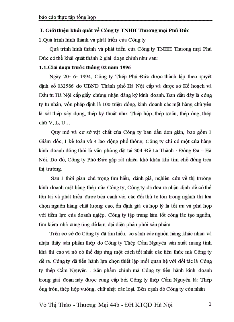 Báo cáo thực tập tổng hợp của Công ty TNHH Thương mại Phú Đức