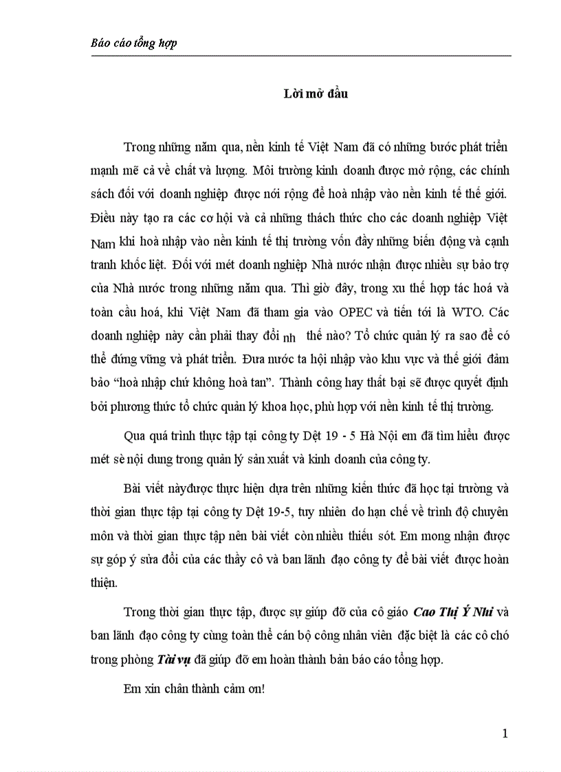 quản lý tài chính công ty Dệt 19 5