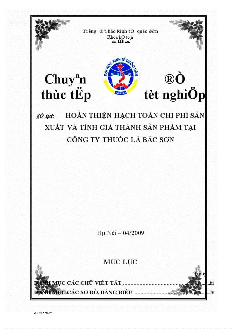 Hoàn thiện hạch toán chi phí sản xuất và tính giá thành sản phẩm tại Công ty thuốc lá Bắc Sơn