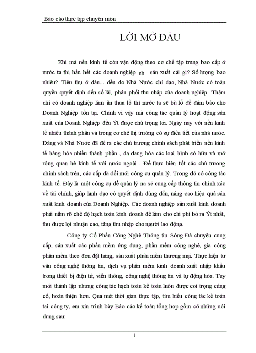 Báo cáo thực tập tổng hợp tại Công Ty Cổ Phần Công Nghệ Thông Tin Sông Đà
