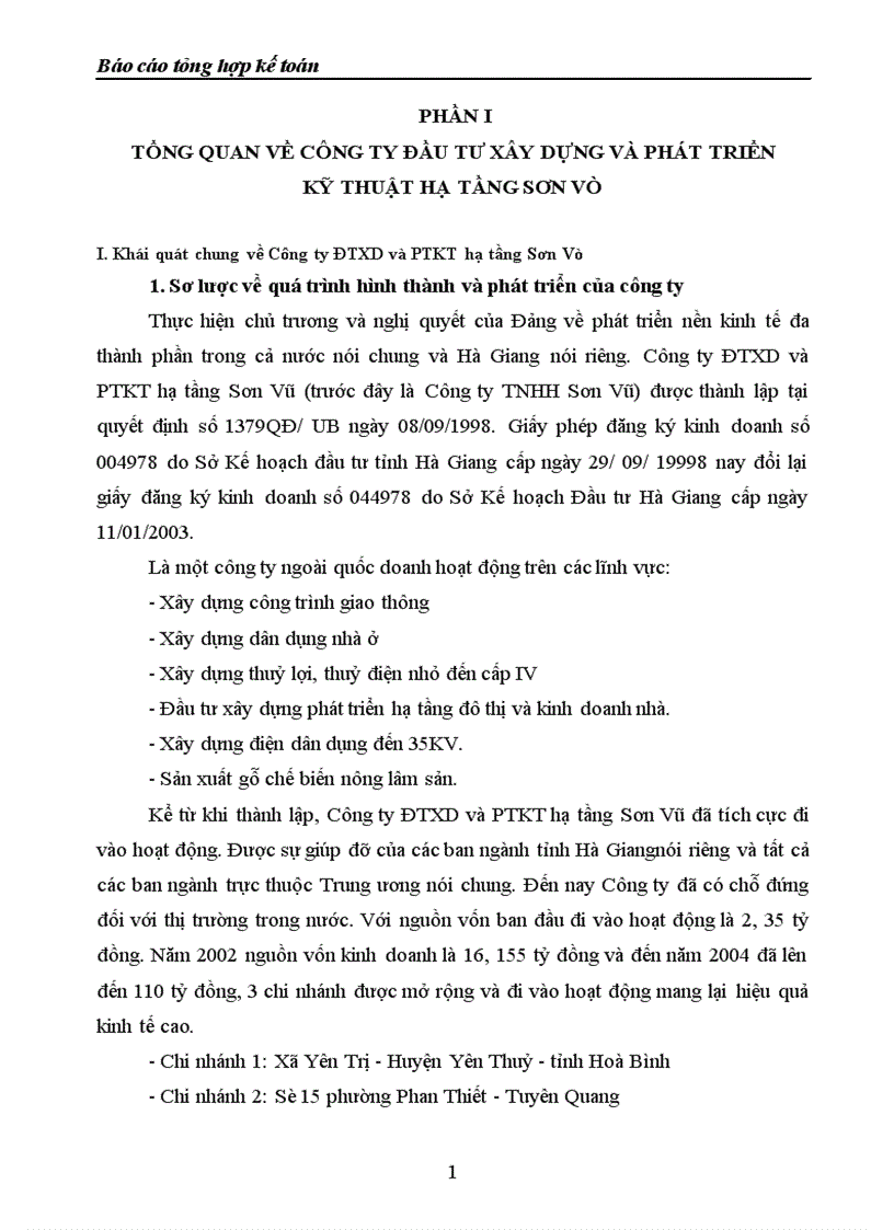 báo cáo tổng hợp kế toán tại công ty đầu tư xây dựng và phát triển kỹ thuật hạ tầng sơn vũ