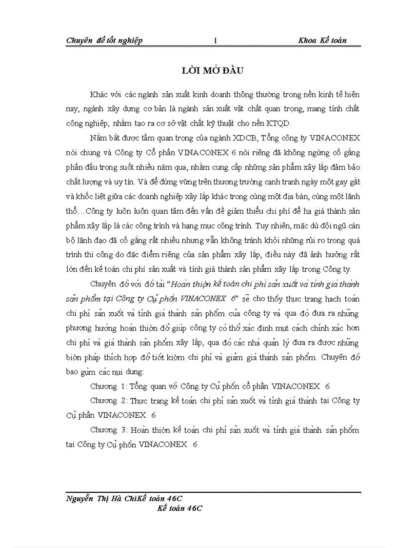 Hoa n thiê n kế toán chi phi sa n xuâ t va ti nh gia tha nh sa n phâ m tại Công ty Cô phâ n VINACONEX 6