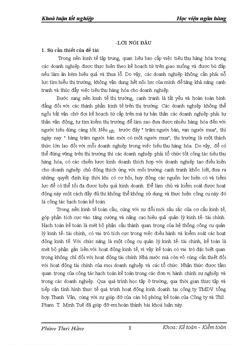 Kế toán bán hàng và xác định kết quả kinh doanh tại công ty TMDV tổng hợp Thanh Vân 1