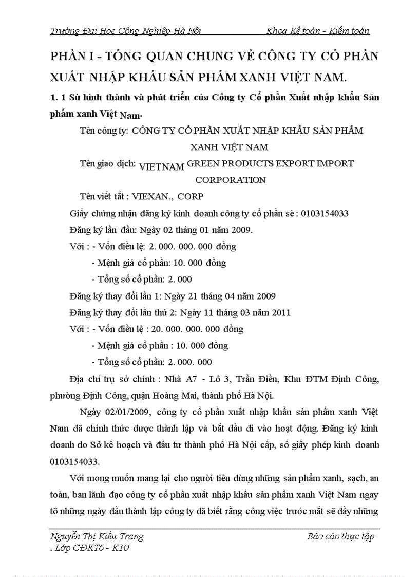 Quá trình hạch toán các nghiệp vụ kế toán cơ bản của công ty cổ phần xuất nhập sản phẩm xanh Việt Nam
