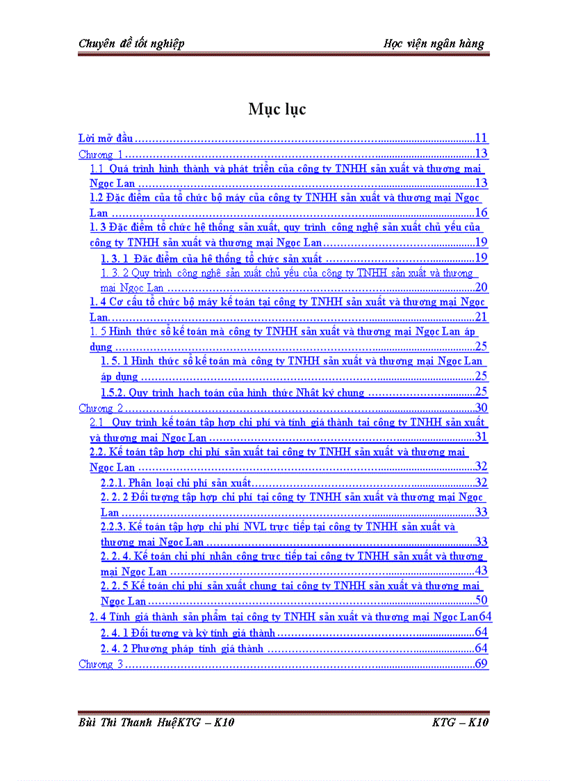 Kế toán tập hợp chi phí và tính giá thành sản phẩm tại công ty TNHH sản xuất và thương mại Ngọc Lan