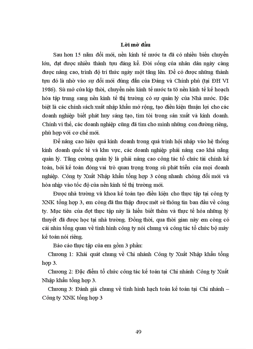 Báo cáo thực tập tổng hợp tại Công ty XNK tổng hợp 3