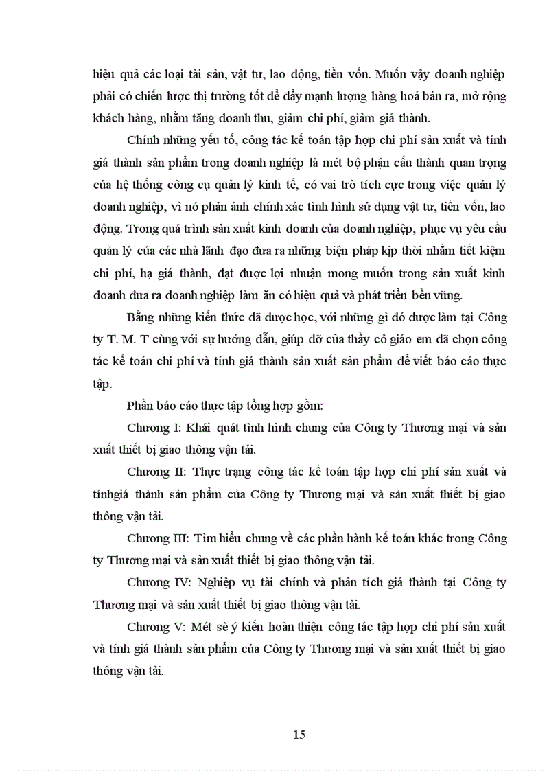 Công tác kế toán tập hợp chi phí sản xuất và tínhgiá thành sản phẩm của Công ty Thương mại và sản xuất thiết bị giao thông vận tải 1