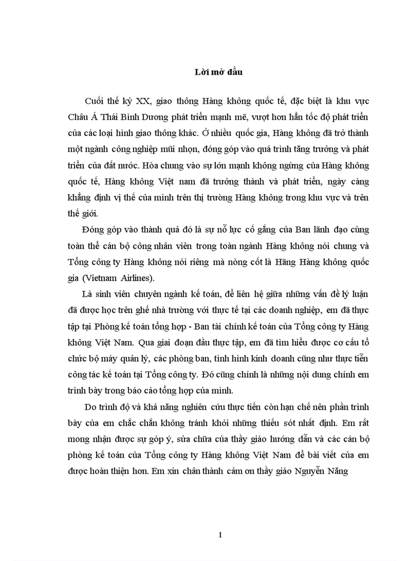 Báo cáo thực tập tại Tổng công ty Hàng không Việt Nam