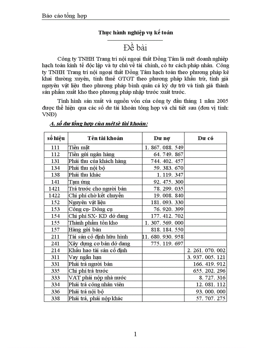 Báo cáo tổng hợp kế toán tại Công ty TNHH Trang trí nội ngoại thất Đồng Tâm