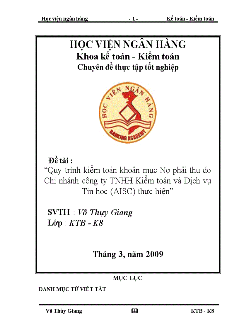 Quy trình kiểm toán khoản mục Nợ phải thu do Chi nhánh công ty TNHH Kiểm toán và Dịch vụ Tin học AISC thực hiện 1