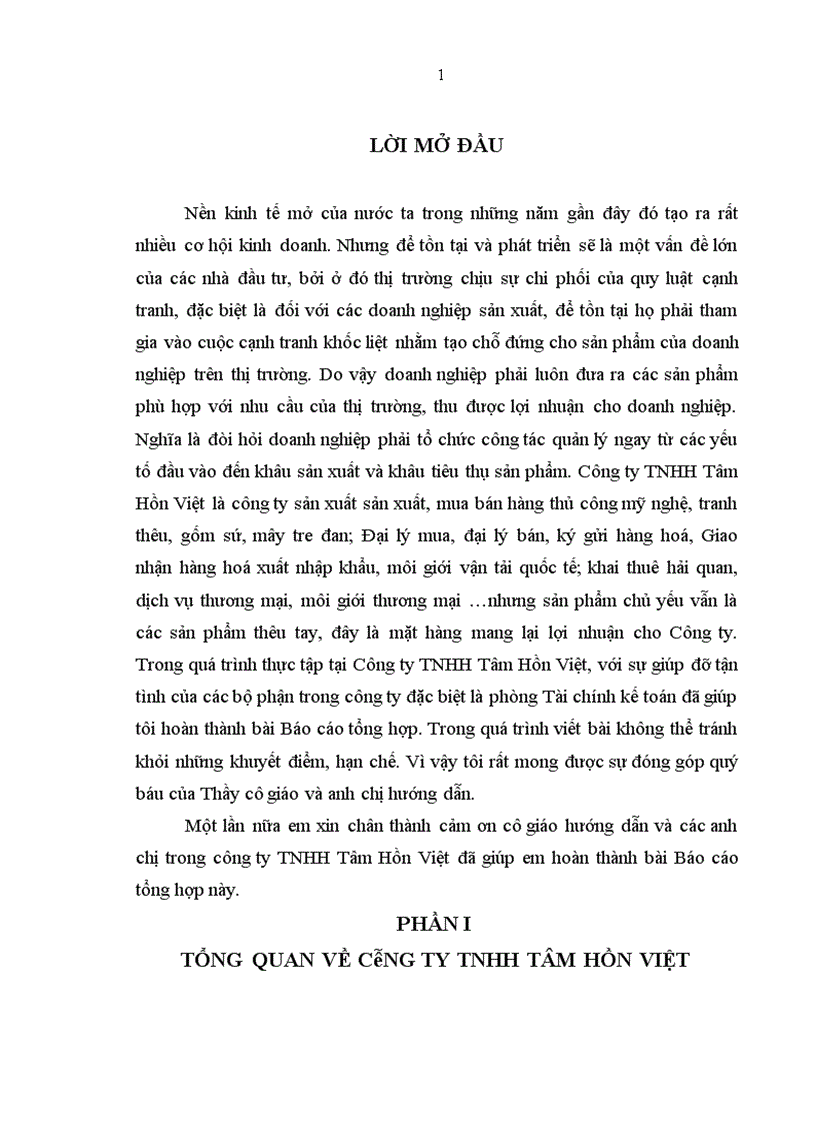 Báo cáo thực tập tổng hợp tại công ty TNHH Tâm Hồn Việt