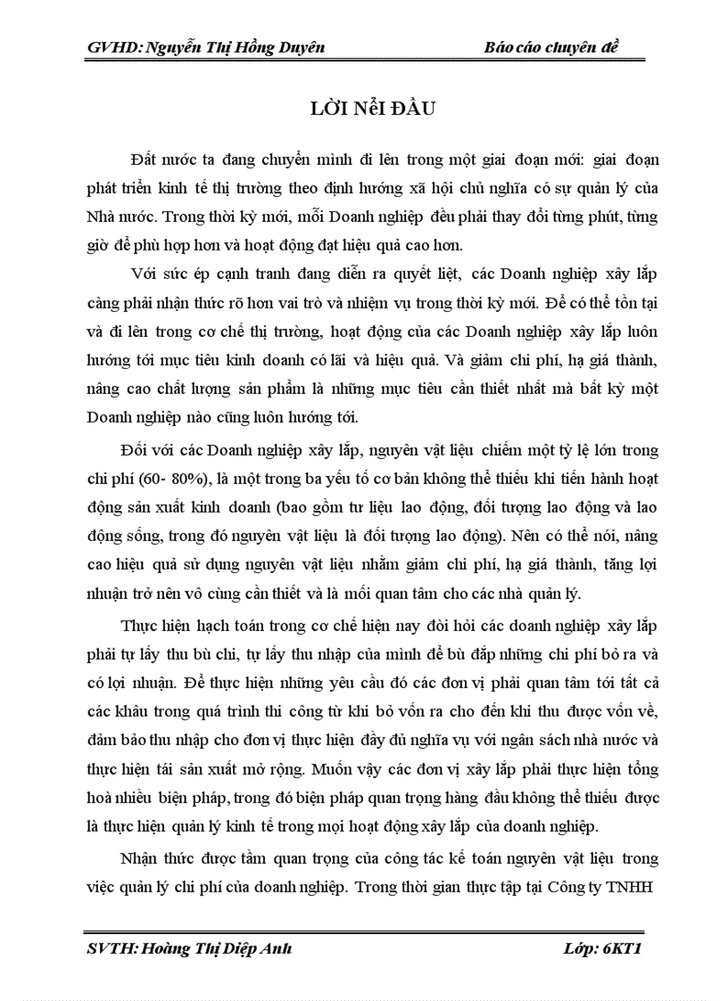 Hoàn thiện công tác kế toán nguyên vật liệu tại TNHH Trường Phong 1