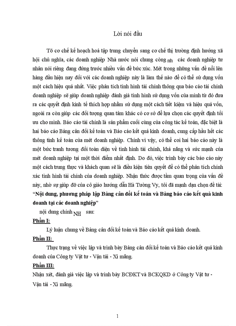 Nội dung phương pháp lập bảng cân đối kế toán và bảng báo cáo kết quả kinh doanh tại các doanh nghiệp 1