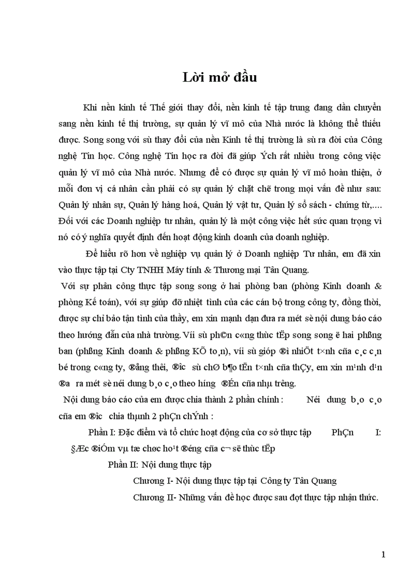 Nội dung thực tập tại Công ty Tân Quang