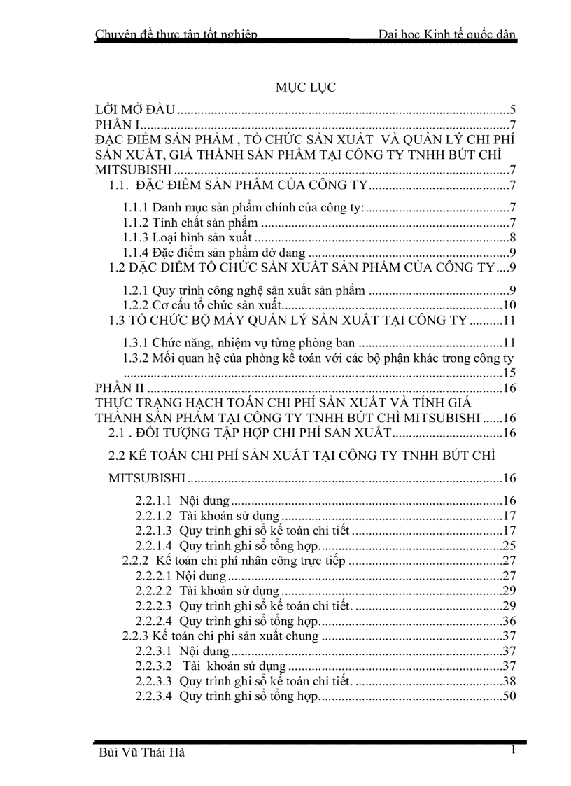 Hoàn thiện kế toán chi phí sản xuất và tính giá thành sản phẩm tại công ty TNHH Bút chì Mitsubishi
