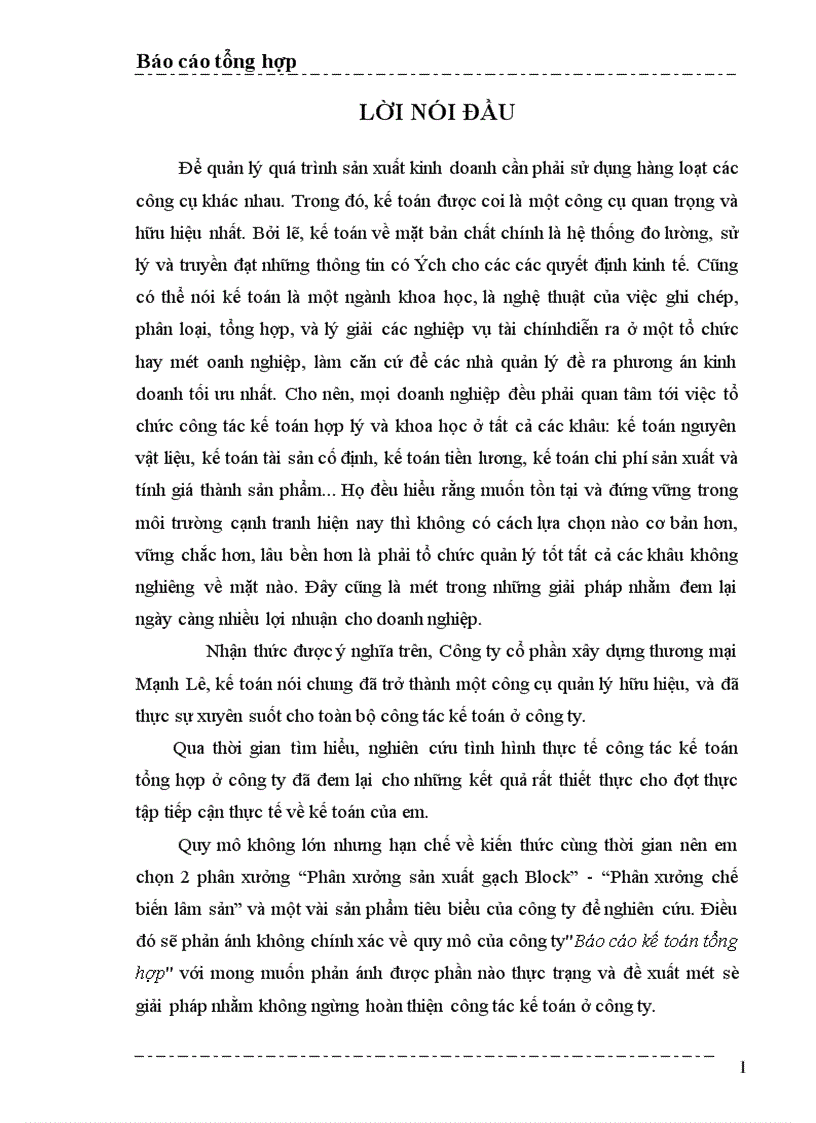 Một số nhận xét và ý kiến đề xuất nhằm hoàn thiện công tác kế toán ở Công ty cổ phần xây dựng thương mại Mạnh Lê 1
