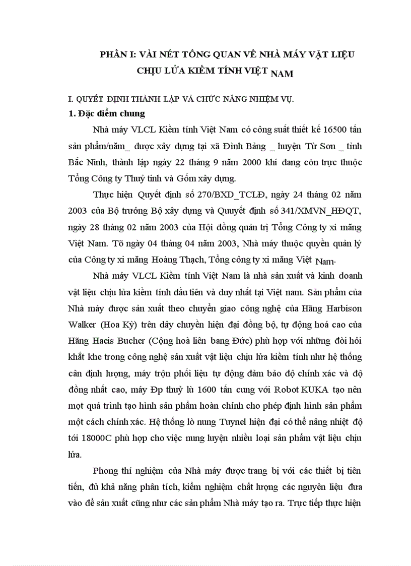 Báo cáo thực tập tổng hợp tại Nhà máy VLCL Kiềm tính Việt Nam