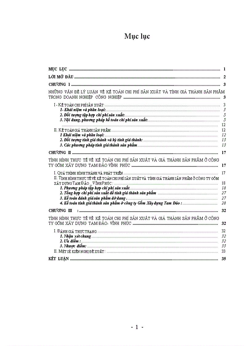 Kế toán chi phí sản xuất và giá thành sản phẩm ở công ty gốm xây dựng Tam Đảo Vĩnh Phúc