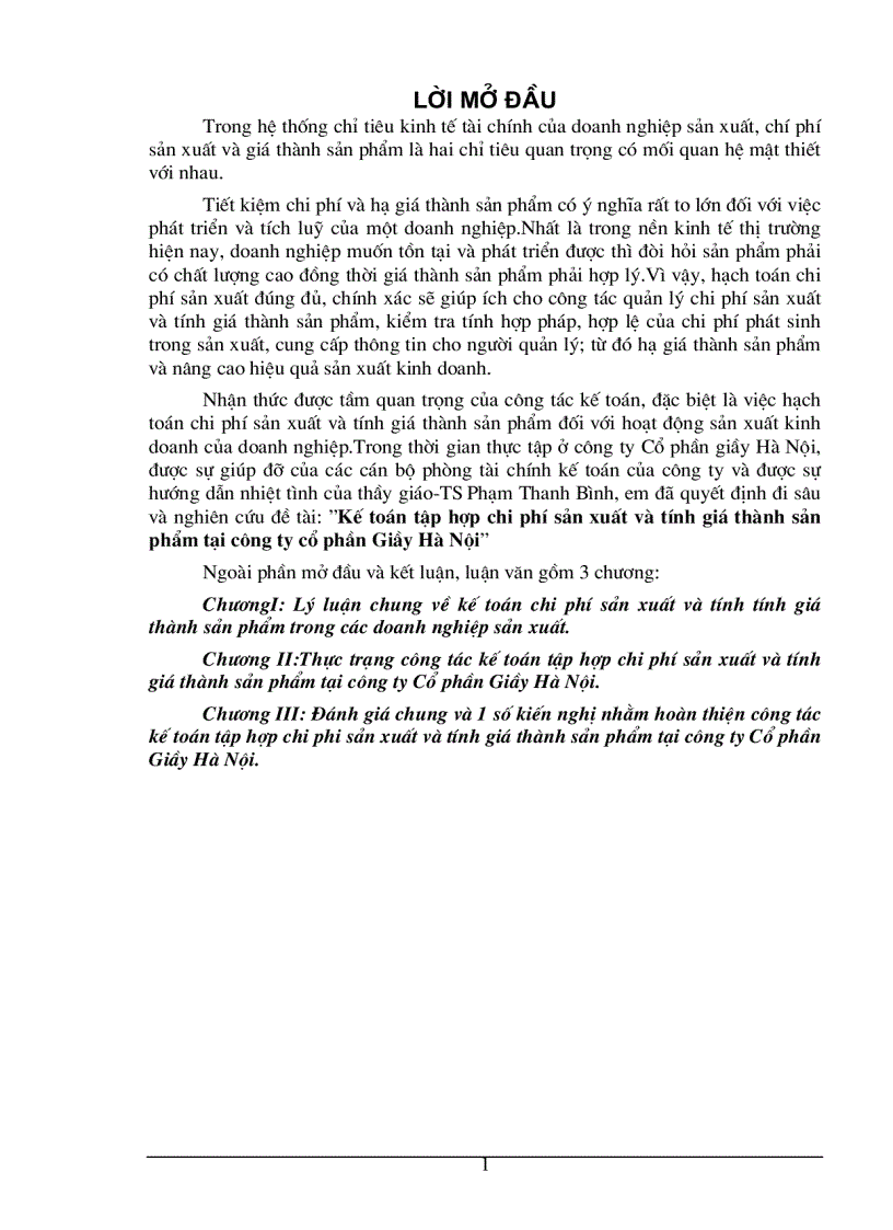 Kế toán tập hợp chi phí sản xuất và tính giá thành sản phẩm tại công ty cổ phần Giầy Hà Nội
