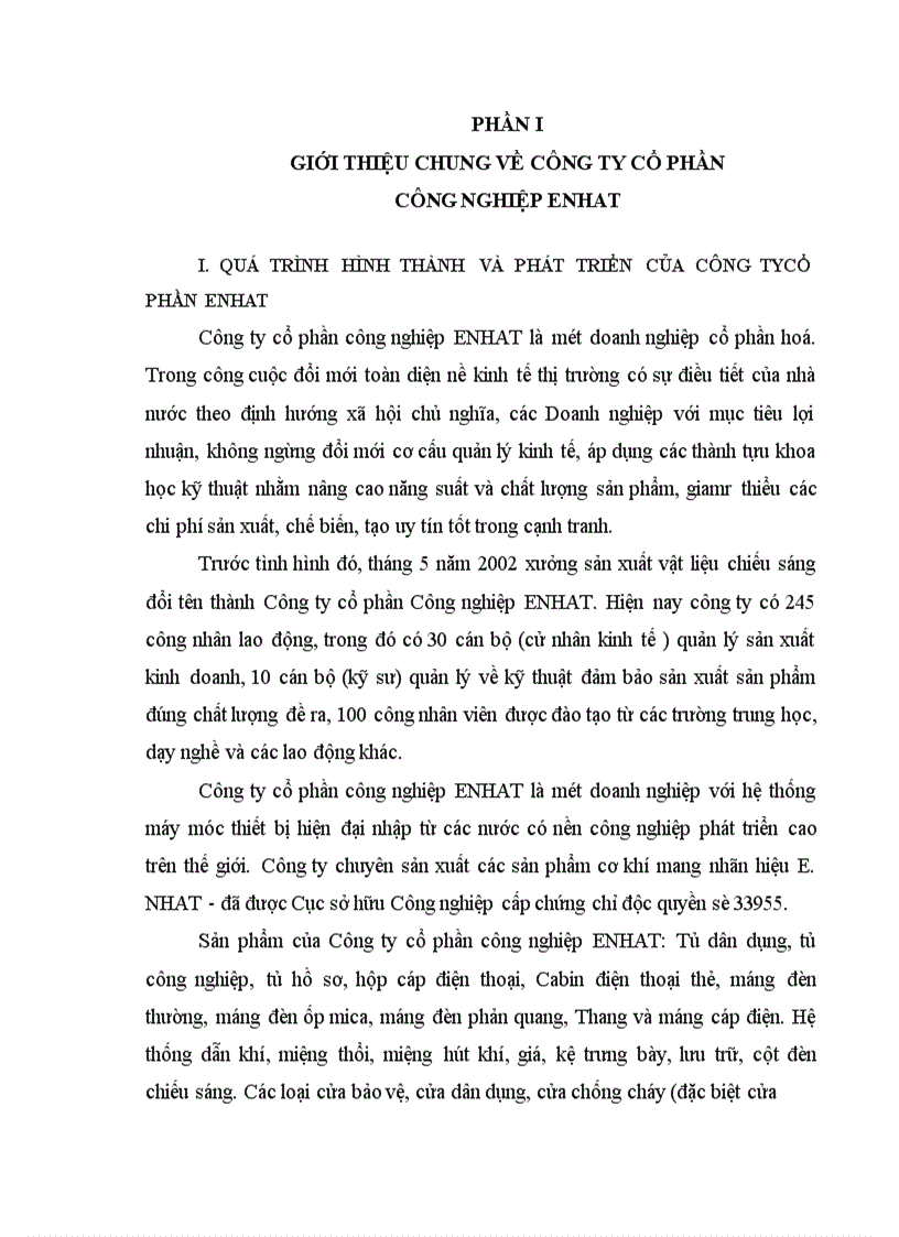 Báo cáo thực tập tổng hợp tại Công ty cổ phần công nghiệp ENHAT