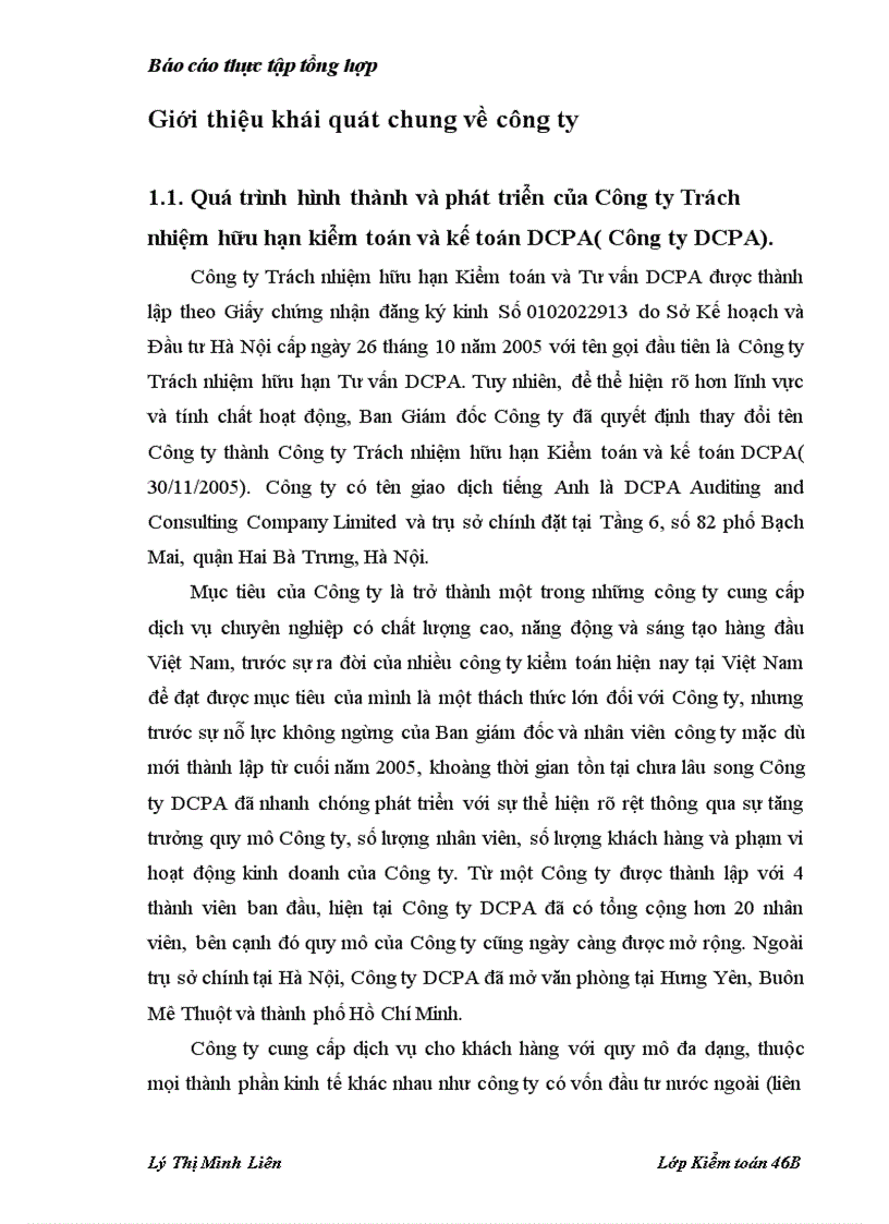 Công tác kế toán tại công ty Trách nhiệm hữu hạn kiểm toán và kế toán DCPA( Công ty DCPA).