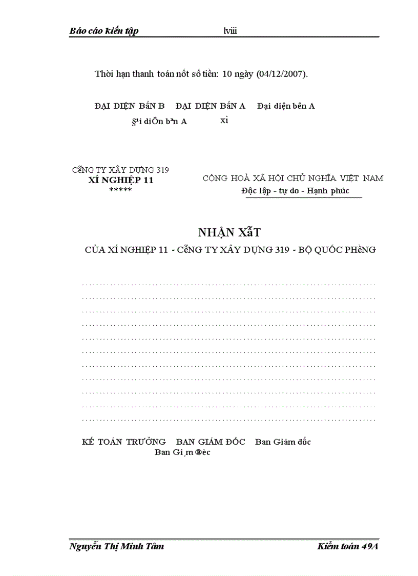 Báo cáo kiến tập kế toán tại Xí nghiệp 11 - Công ty xây dựng 319 - Bộ Quốc Phòng