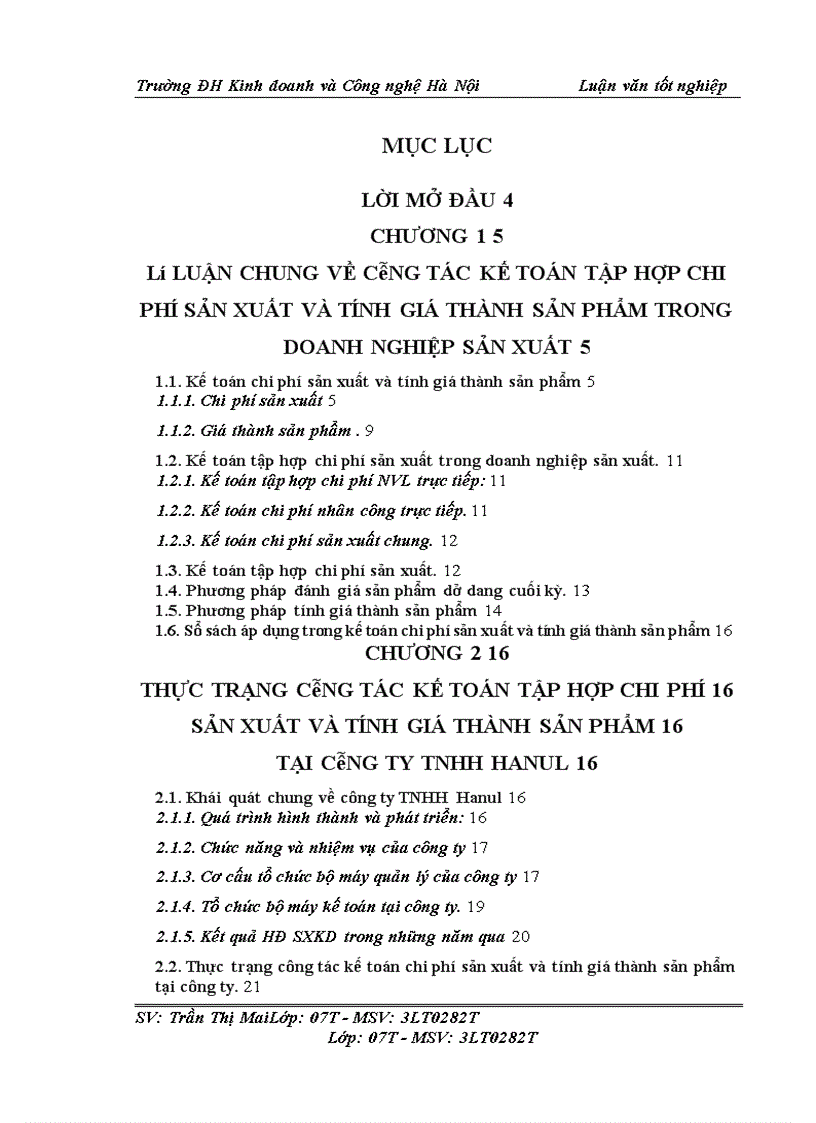 Kế toán tập hợp chi phí và tính giá thành sản phẩm tại công ty TNHH Hanul 1
