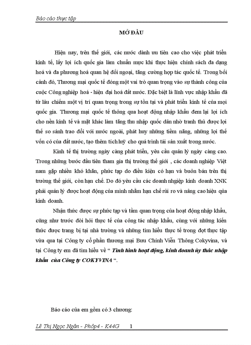Tình hình hoạt động kinh doanh ủy thác nhập khẩu của Công ty COKYVINA
