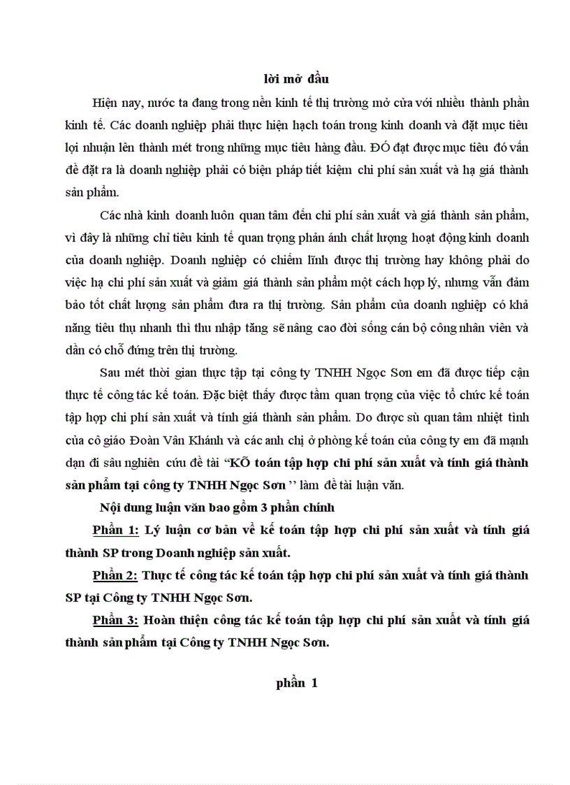 Kế toán tập hợp chi phí sản xuất và tính giá thành sản phẩm tại công ty tnhh ngọc sơn 1