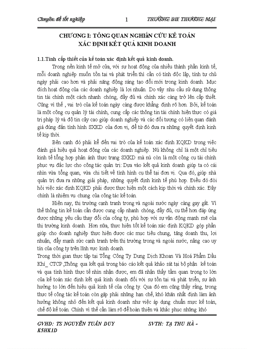 Kế toán xác định kết quả kinh doanh tại Tổng công ty Dung Dịch Khoan Và Hoá Phẩm Dầu Khí CTCP 1