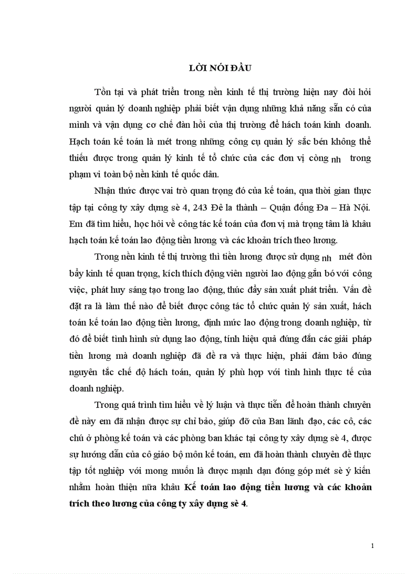 Thực trạng công tác kế toán tiền lương và các khoản trích theo lương tại công ty xây dựng số 4 1