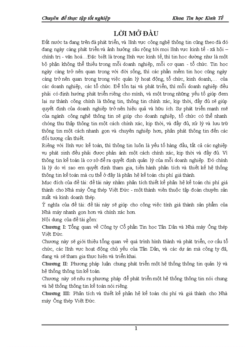 Phân tích thiết kế phân hệ kế toán chi phí giá thành cho Nhà máy Ống thép Việt Đức