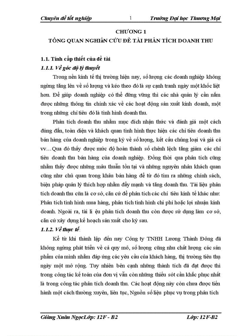 Phân tích tình hình doanh thu và các giải pháp nhằm tăng doanh thu tại công ty TNHH Lương Thành Đông 1