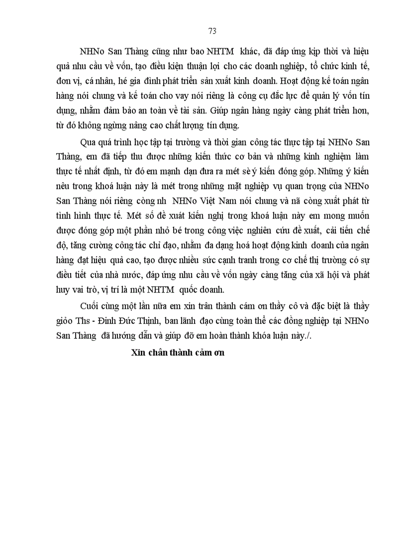 Kế toán cho vay tại NHNo San Thàng tỉnh Lai Châu - Thực trạng & giải pháp
