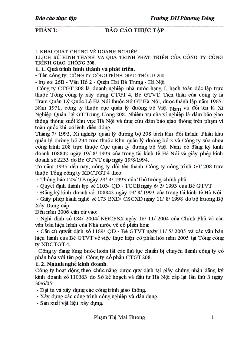 Công tác tính gía thành sản phẩm tại công ty CTGT 208