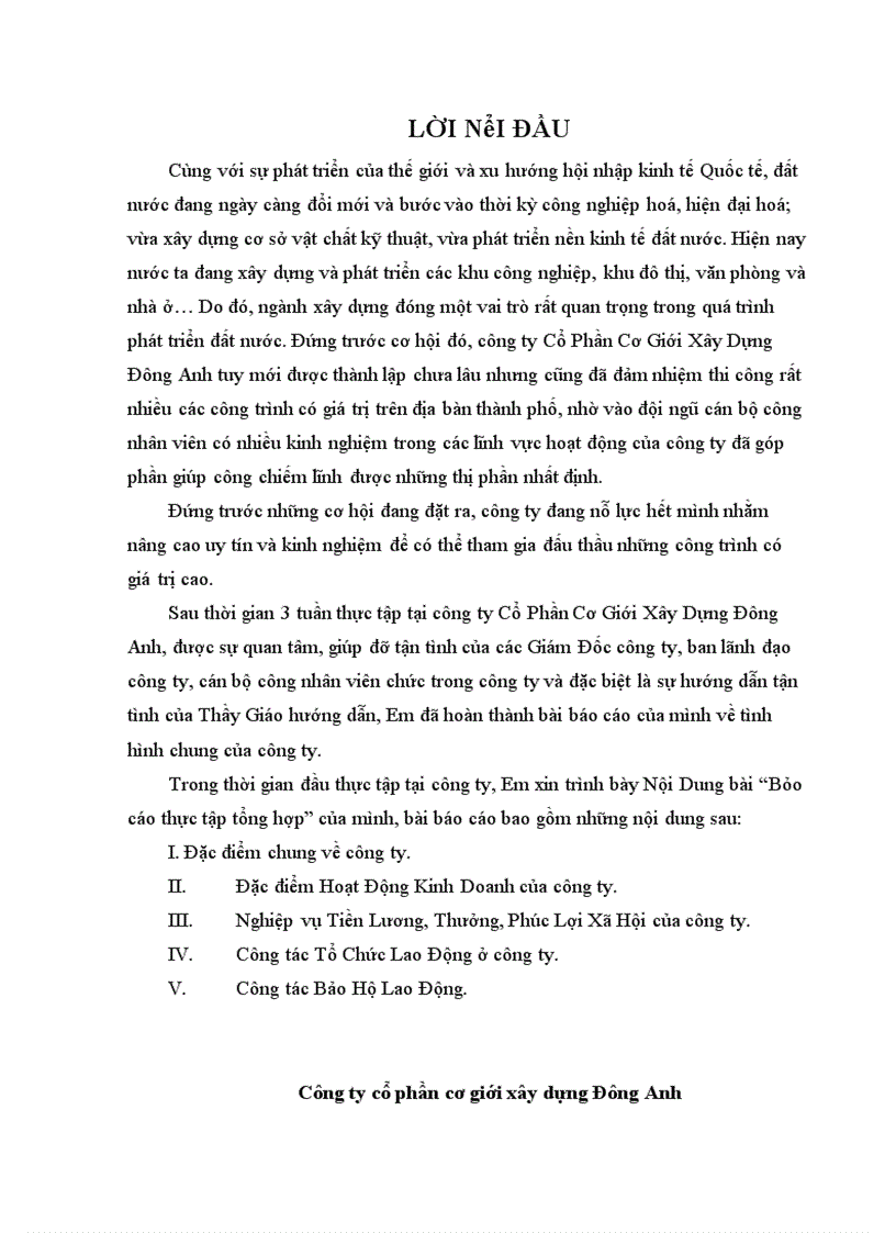 Báo cáo thực tập tổng hợp tại công ty Cổ Phần Cơ Giới Xây Dựng Đông Anh 1