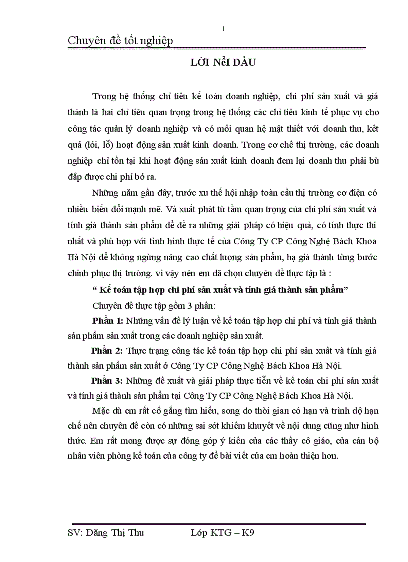 Tổ chức tập hợp chi phí sản xuất và tính giá thành sản phẩm tại Công ty CP Công Nghệ Bách Khoa Hà Nội