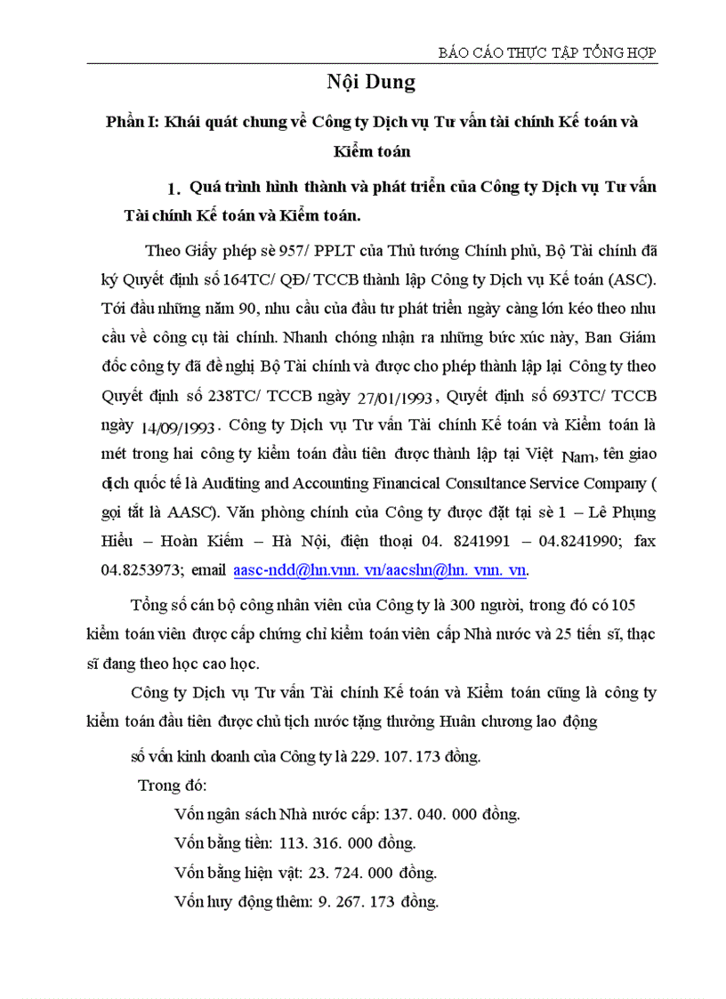 Báo cáo thực tập tại Công ty Dịch vụ Tư vấn Tài chính Kế toán và Kiểm toán 1