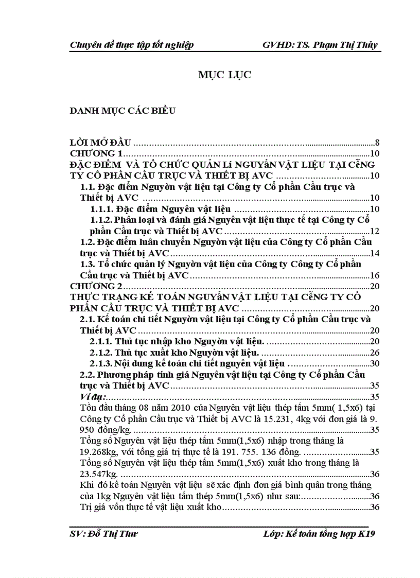 Hoàn thiện công tác kế toán nguyên vật liệu tại Công ty Cổ phần Cầu trục và Thiết bị AVC 1