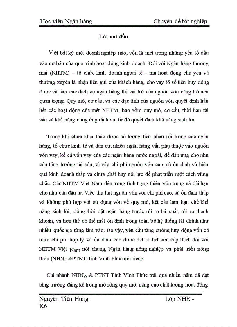 Giải pháp nâng cao hiệu quả huy động vốn và hoàn thiện kế toán huy động vốn tại chi nhánh NHNO PTNT Tỉnh Vĩnh Phúc 1