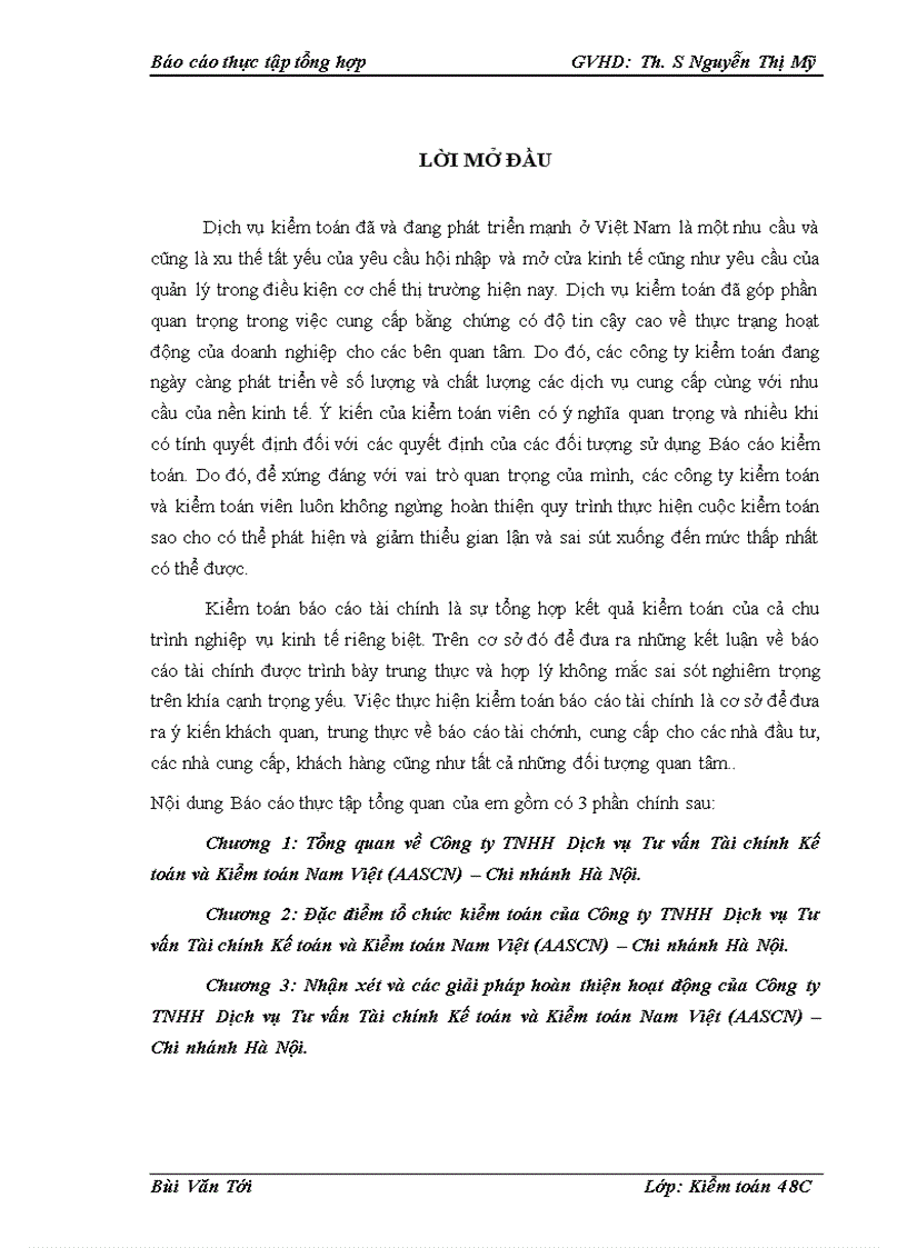 Nhận xét và các giải pháp hoàn thiện hoạt động của Công ty TNHH Dịch vụ Tư vấn Tài chính Kế toán và Kiểm toán Nam Việt AASCN Chi nhánh Hà Nội